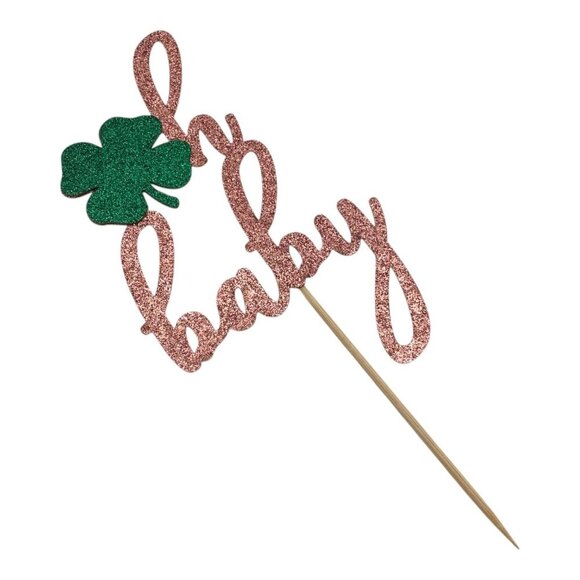 Rose Gold "Oh Baby" Cake Topper Shamrock Baby Shower & St. Patricks Decoration - Picture 3 of 4